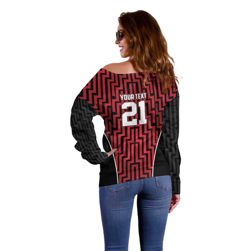 Custom Basketball New Zealand Off Shoulder Sweater Red Maori Ta Moko Indigenous - Aussie Hoodie