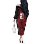 Custom Basketball New Zealand Off The Shoulder Long Sleeve Dress Red Maori Ta Moko Indigenous - Aussie Hoodie