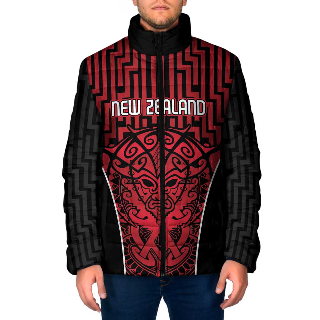 Custom Basketball New Zealand Padded Jacket Red Maori Ta Moko Indigenous - Aussie Hoodie