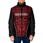 Custom Basketball New Zealand Padded Jacket Red Maori Ta Moko Indigenous - Aussie Hoodie