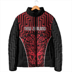 Custom Basketball New Zealand Padded Jacket Red Maori Ta Moko Indigenous - Aussie Hoodie