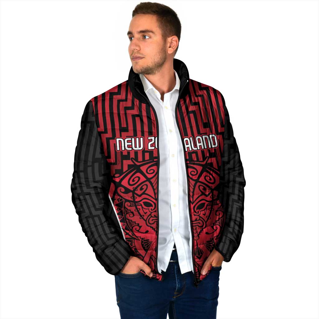 Custom Basketball New Zealand Padded Jacket Red Maori Ta Moko Indigenous - Aussie Hoodie