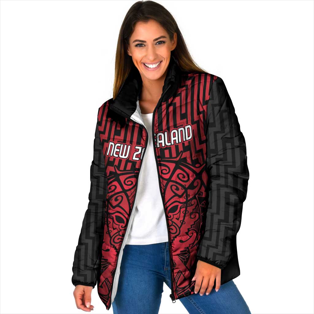 Custom Basketball New Zealand Padded Jacket Red Maori Ta Moko Indigenous - Aussie Hoodie