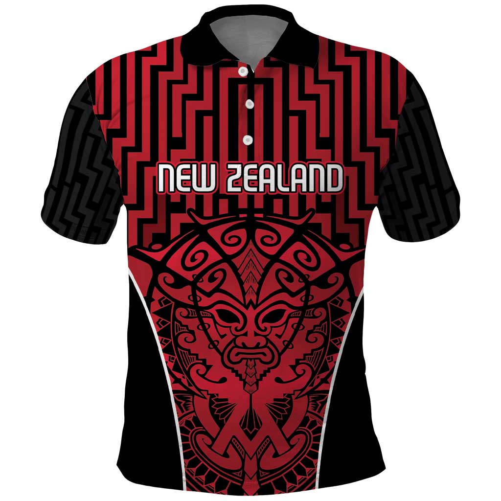 Custom Basketball New Zealand Polo Shirt Red Maori Ta Moko Indigenous - Aussie Hoodie