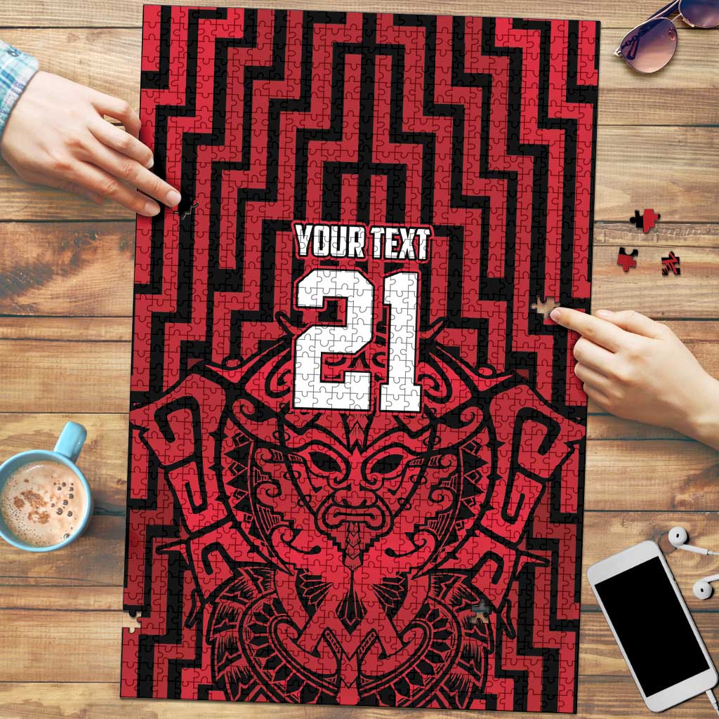 Custom Basketball New Zealand Puzzle Red Maori Ta Moko Indigenous - Aussie Hoodie