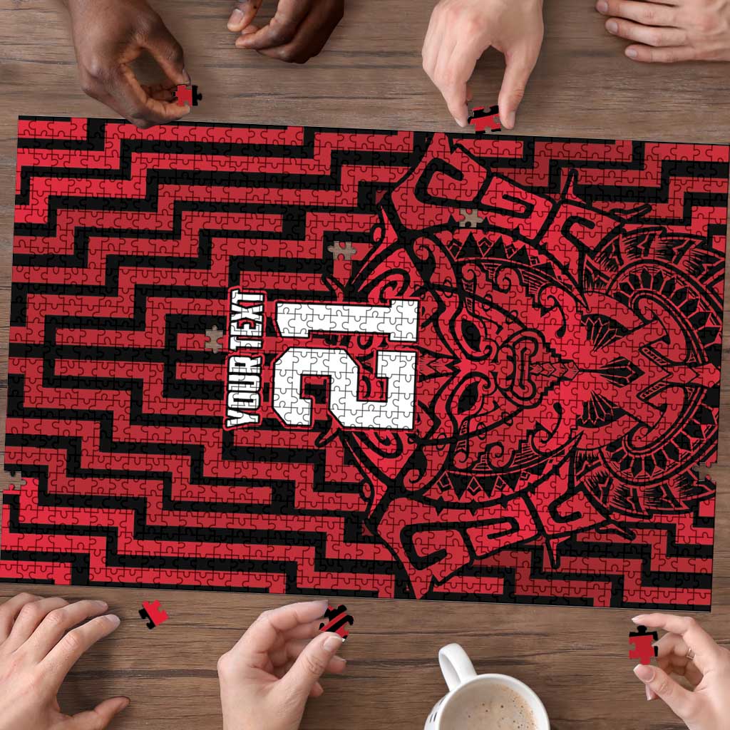 Custom Basketball New Zealand Puzzle Red Maori Ta Moko Indigenous - Aussie Hoodie