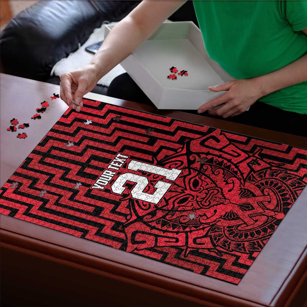 Custom Basketball New Zealand Puzzle Red Maori Ta Moko Indigenous - Aussie Hoodie