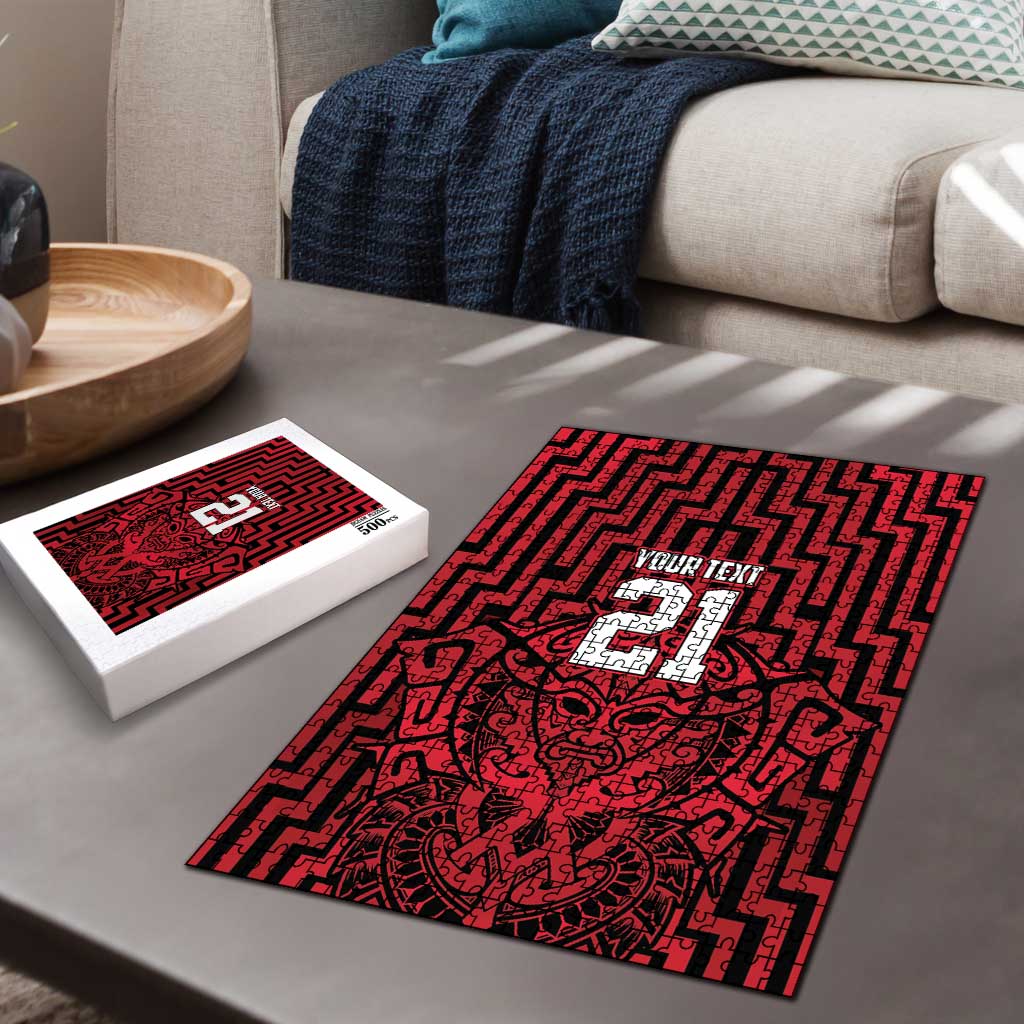 Custom Basketball New Zealand Puzzle Red Maori Ta Moko Indigenous - Aussie Hoodie