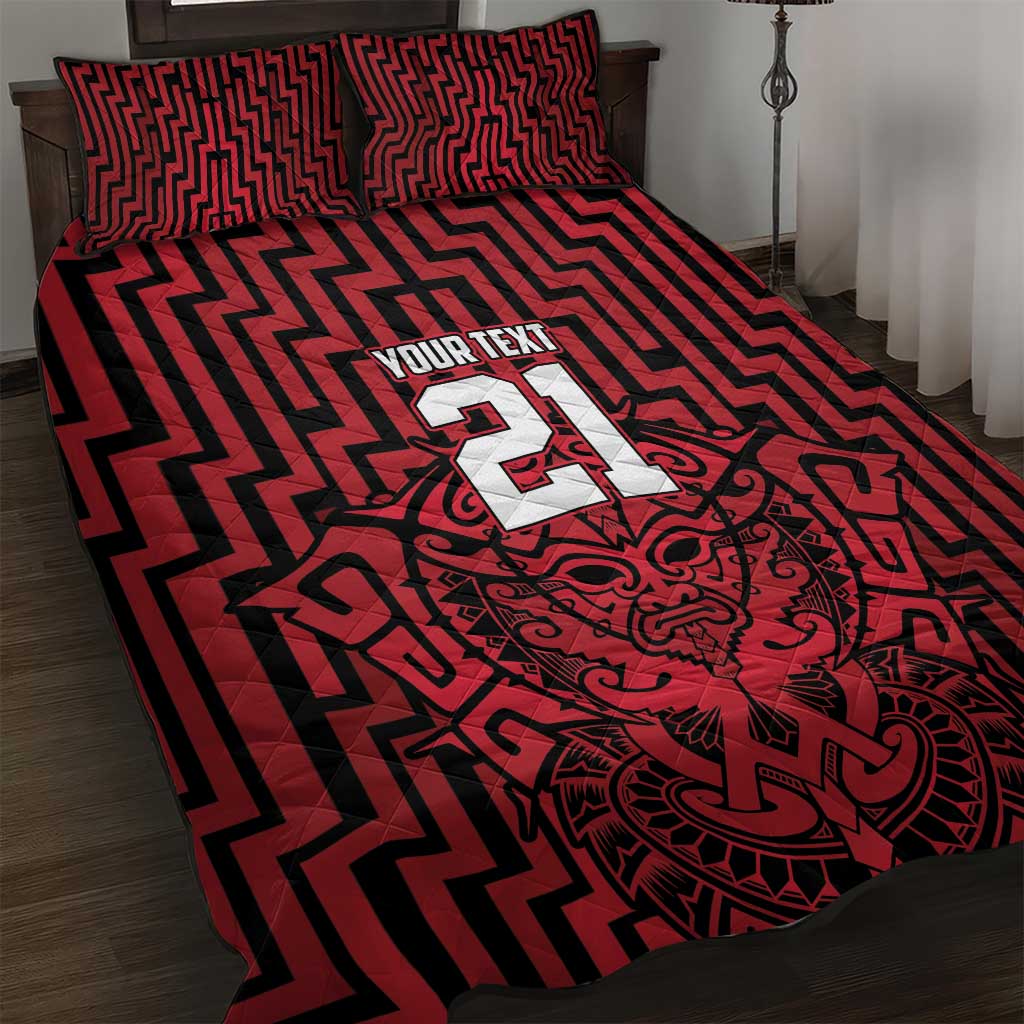 Custom Basketball New Zealand Quilt Bed Set Red Maori Ta Moko Indigenous - Aussie Hoodie