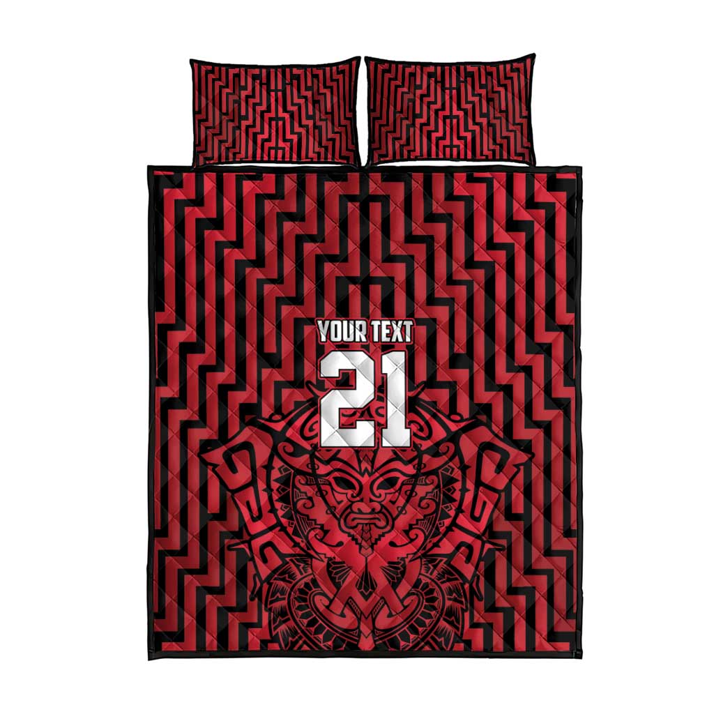 Custom Basketball New Zealand Quilt Bed Set Red Maori Ta Moko Indigenous - Aussie Hoodie