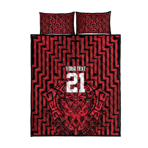 Custom Basketball New Zealand Quilt Bed Set Red Maori Ta Moko Indigenous - Aussie Hoodie