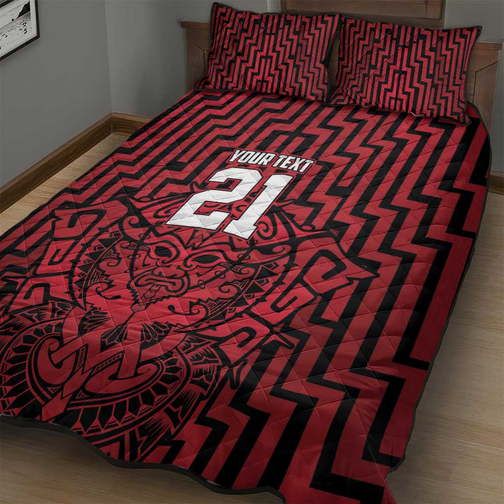 Custom Basketball New Zealand Quilt Bed Set Red Maori Ta Moko Indigenous - Aussie Hoodie