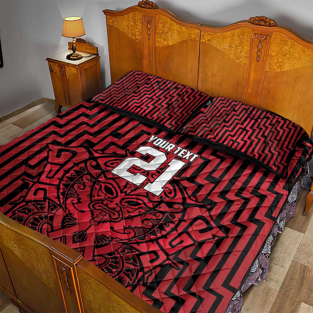 Custom Basketball New Zealand Quilt Bed Set Red Maori Ta Moko Indigenous - Aussie Hoodie