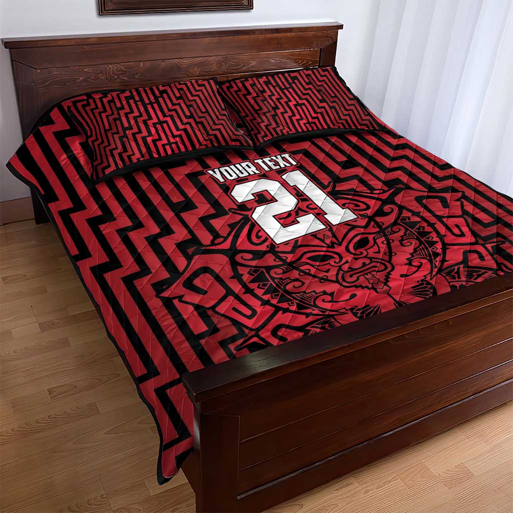 Custom Basketball New Zealand Quilt Bed Set Red Maori Ta Moko Indigenous - Aussie Hoodie
