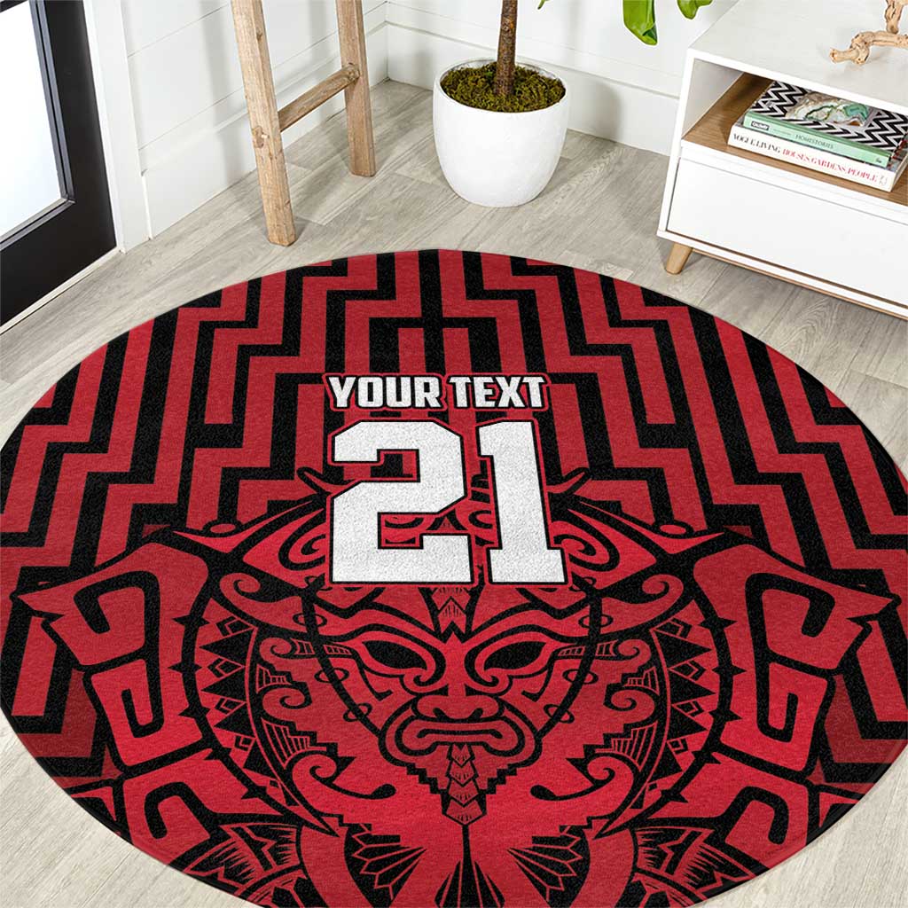 Custom Basketball New Zealand Round Carpet Red Maori Ta Moko Indigenous - Aussie Hoodie