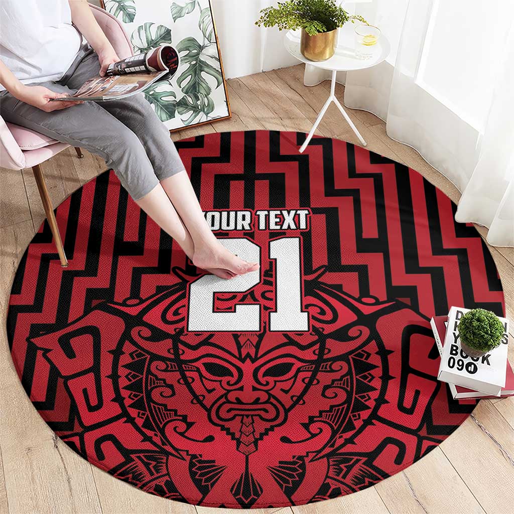 Custom Basketball New Zealand Round Carpet Red Maori Ta Moko Indigenous - Aussie Hoodie