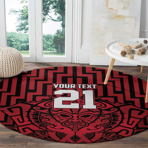 Custom Basketball New Zealand Round Carpet Red Maori Ta Moko Indigenous - Aussie Hoodie