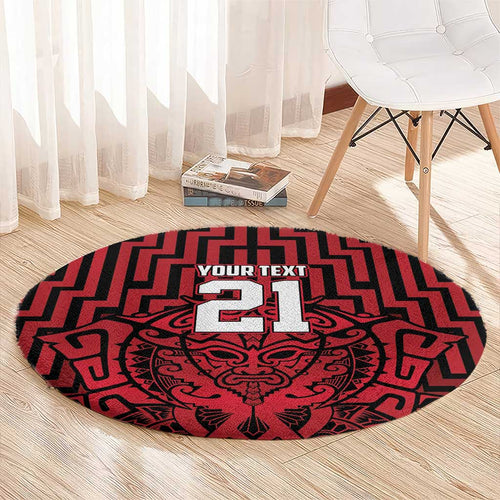 Custom Basketball New Zealand Round Carpet Red Maori Ta Moko Indigenous - Aussie Hoodie