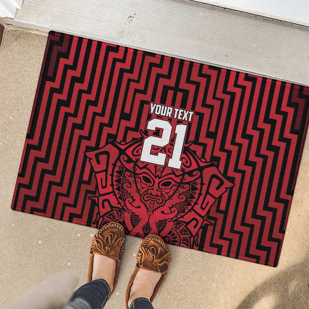 Custom Basketball New Zealand Rubber Doormat Red Maori Ta Moko Indigenous - Aussie Hoodie