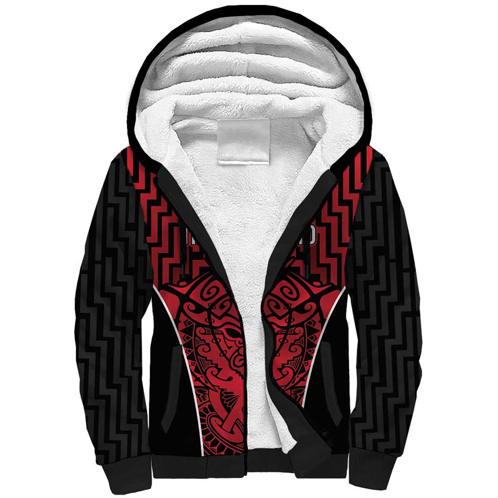 Custom Basketball New Zealand Sherpa Hoodie Red Maori Ta Moko Indigenous - Aussie Hoodie