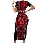 Custom Basketball New Zealand Short Sleeve Bodycon Dress Red Maori Ta Moko Indigenous - Aussie Hoodie