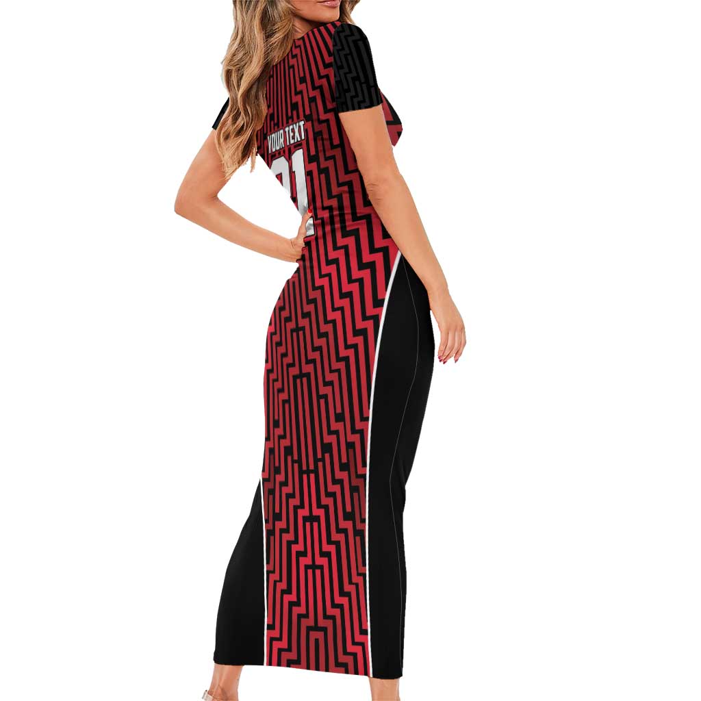 Custom Basketball New Zealand Short Sleeve Bodycon Dress Red Maori Ta Moko Indigenous - Aussie Hoodie