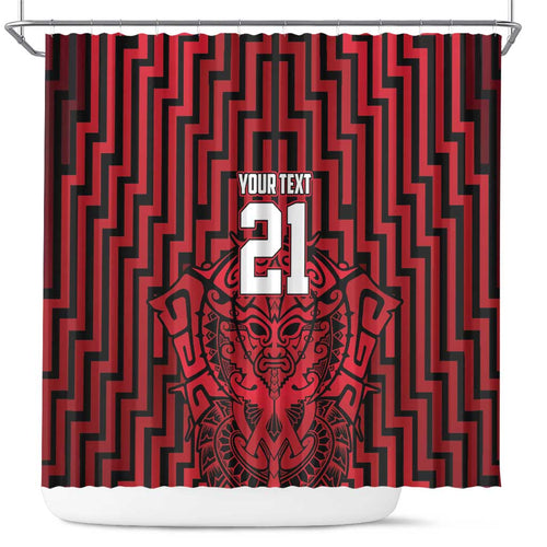 Custom Basketball New Zealand Shower Curtain Red Maori Ta Moko Indigenous - Aussie Hoodie