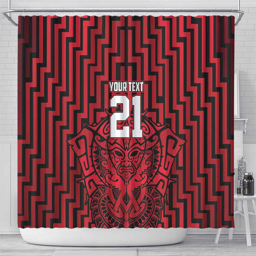 Custom Basketball New Zealand Shower Curtain Red Maori Ta Moko Indigenous - Aussie Hoodie