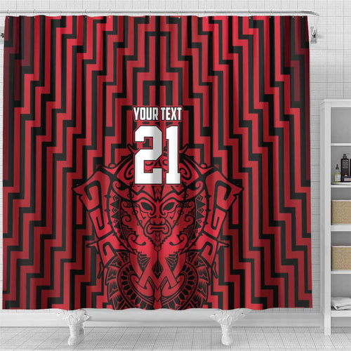 Custom Basketball New Zealand Shower Curtain Red Maori Ta Moko Indigenous - Aussie Hoodie