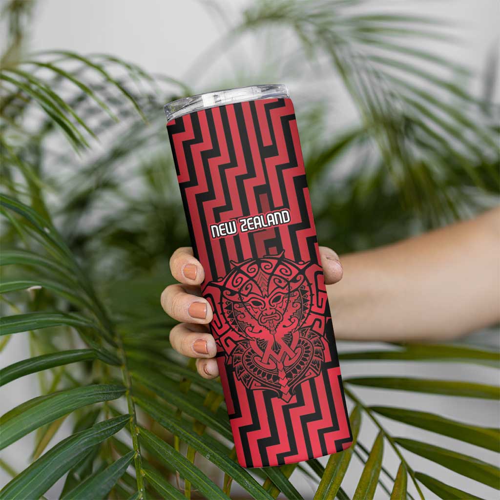Custom Basketball New Zealand Skinny Tumbler Red Maori Ta Moko Indigenous - Aussie Hoodie
