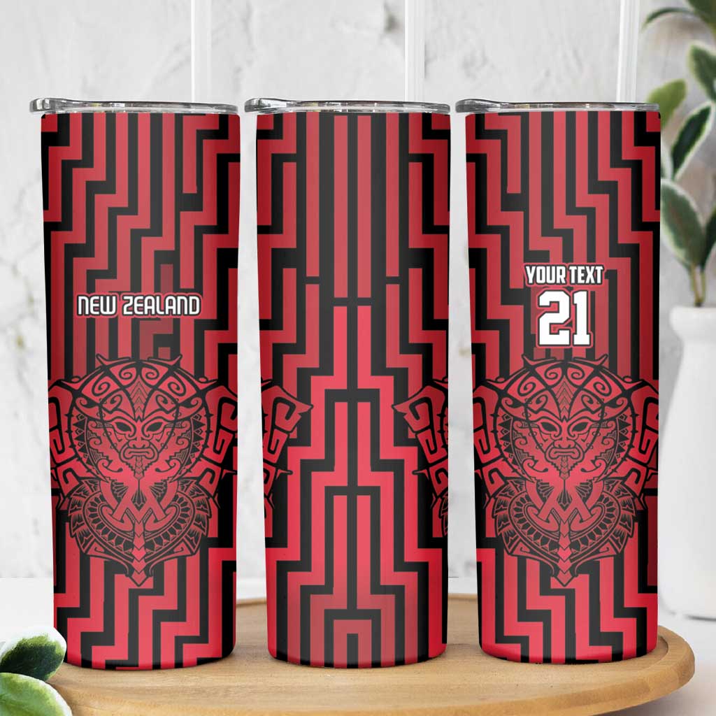 Custom Basketball New Zealand Skinny Tumbler Red Maori Ta Moko Indigenous - Aussie Hoodie