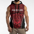 Custom Basketball New Zealand Sleeveless Hoodie Red Maori Ta Moko Indigenous - Aussie Hoodie