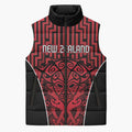 Custom Basketball New Zealand Sleeveless Puffer Jacket Red Maori Ta Moko Indigenous - Aussie Hoodie
