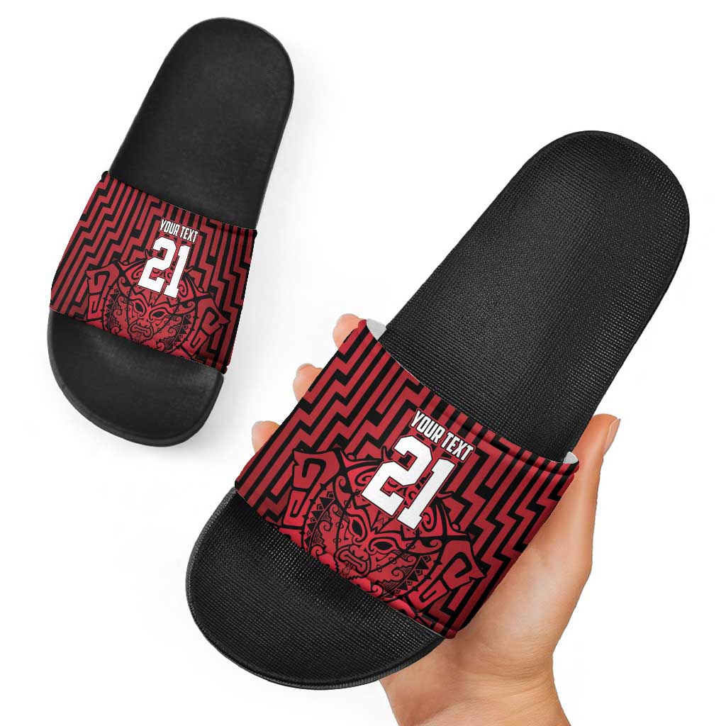 Custom Basketball New Zealand Slide Sandals Red Maori Ta Moko Indigenous - Aussie Hoodie