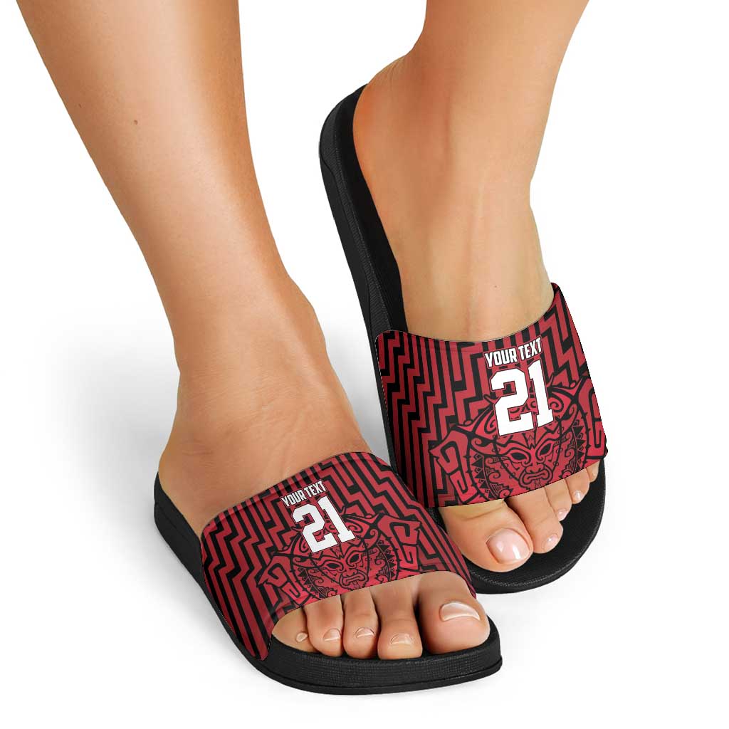 Custom Basketball New Zealand Slide Sandals Red Maori Ta Moko Indigenous - Aussie Hoodie