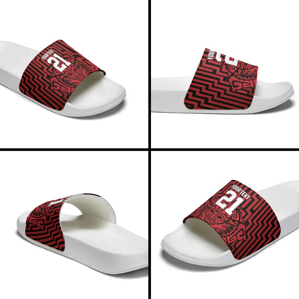 Custom Basketball New Zealand Slide Sandals Red Maori Ta Moko Indigenous - Aussie Hoodie