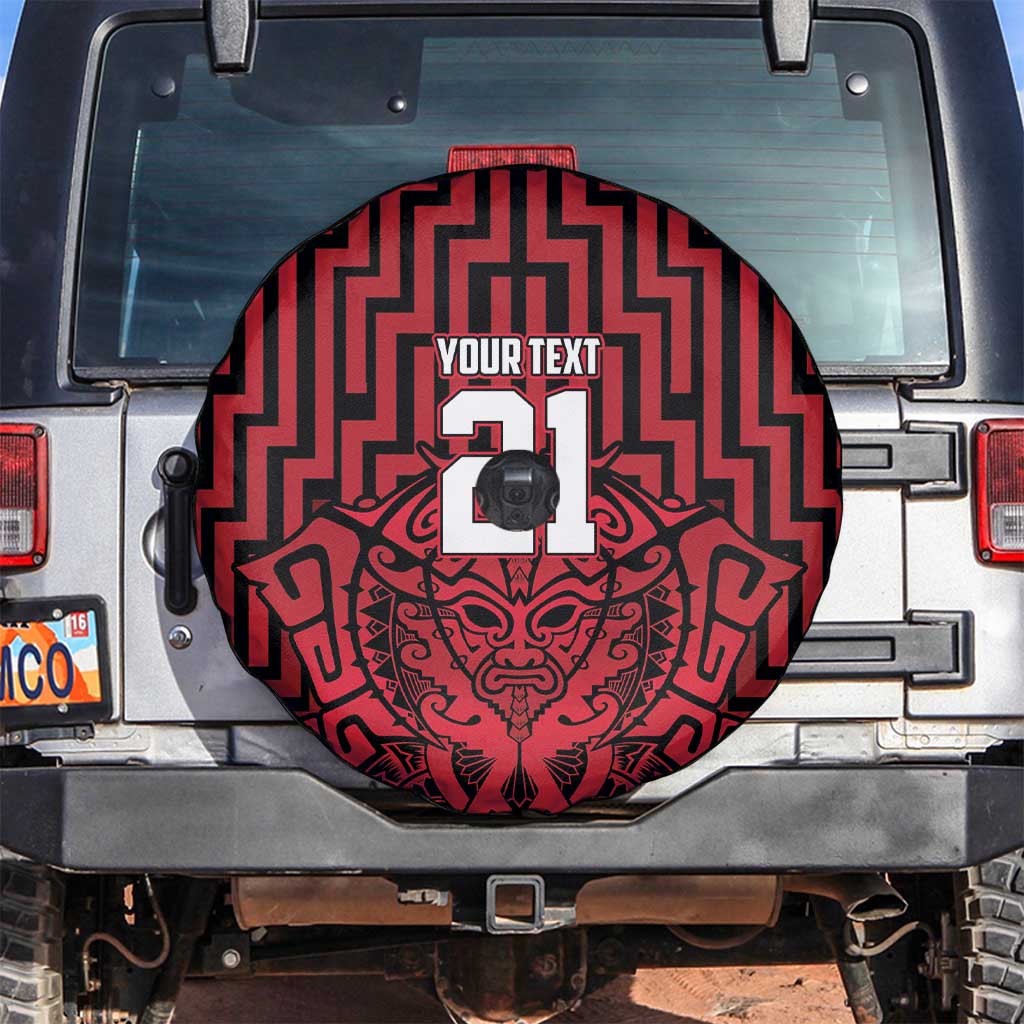 Custom Basketball New Zealand Spare Tire Cover Red Maori Ta Moko Indigenous - Aussie Hoodie