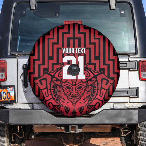 Custom Basketball New Zealand Spare Tire Cover Red Maori Ta Moko Indigenous - Aussie Hoodie