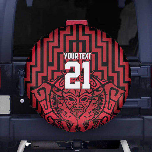 Custom Basketball New Zealand Spare Tire Cover Red Maori Ta Moko Indigenous - Aussie Hoodie