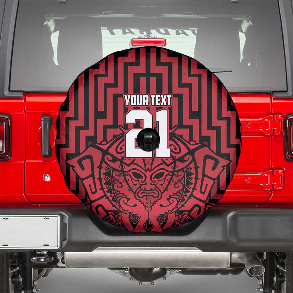 Custom Basketball New Zealand Spare Tire Cover Red Maori Ta Moko Indigenous - Aussie Hoodie