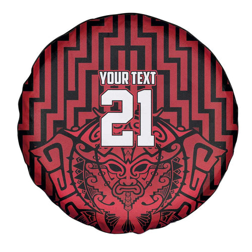 Custom Basketball New Zealand Spare Tire Cover Red Maori Ta Moko Indigenous - Aussie Hoodie