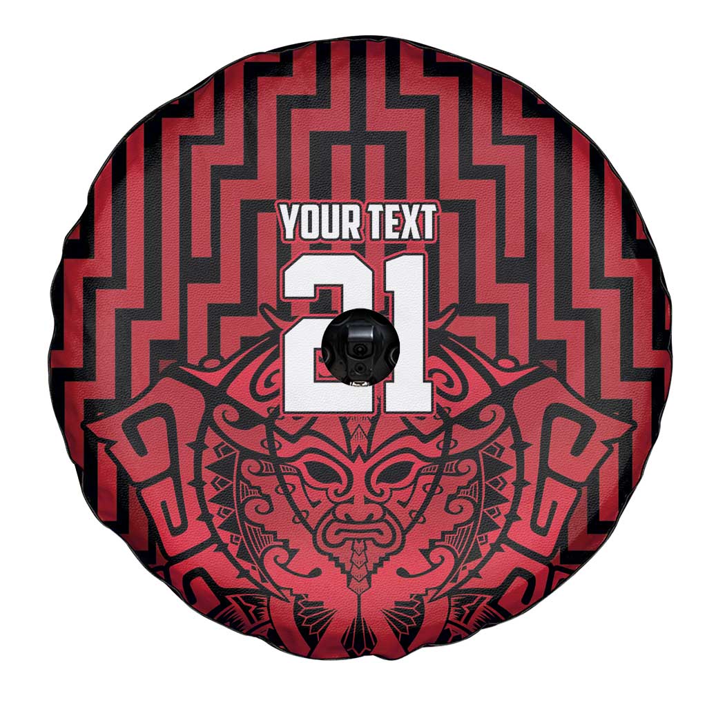 Custom Basketball New Zealand Spare Tire Cover Red Maori Ta Moko Indigenous - Aussie Hoodie