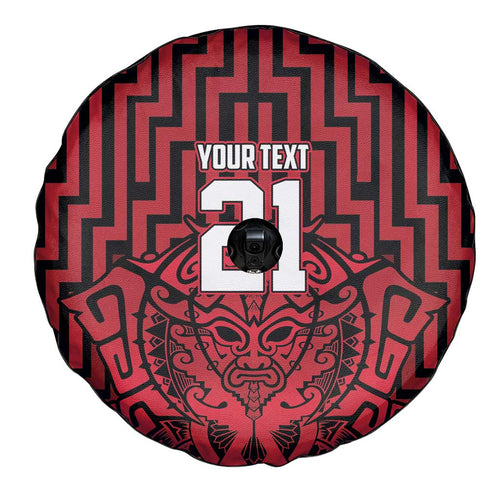 Custom Basketball New Zealand Spare Tire Cover Red Maori Ta Moko Indigenous - Aussie Hoodie