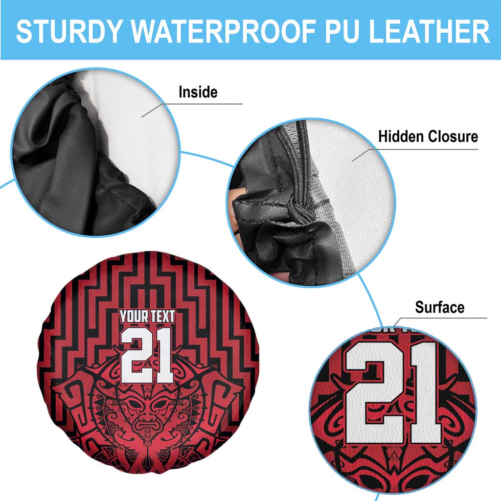Custom Basketball New Zealand Spare Tire Cover Red Maori Ta Moko Indigenous - Aussie Hoodie