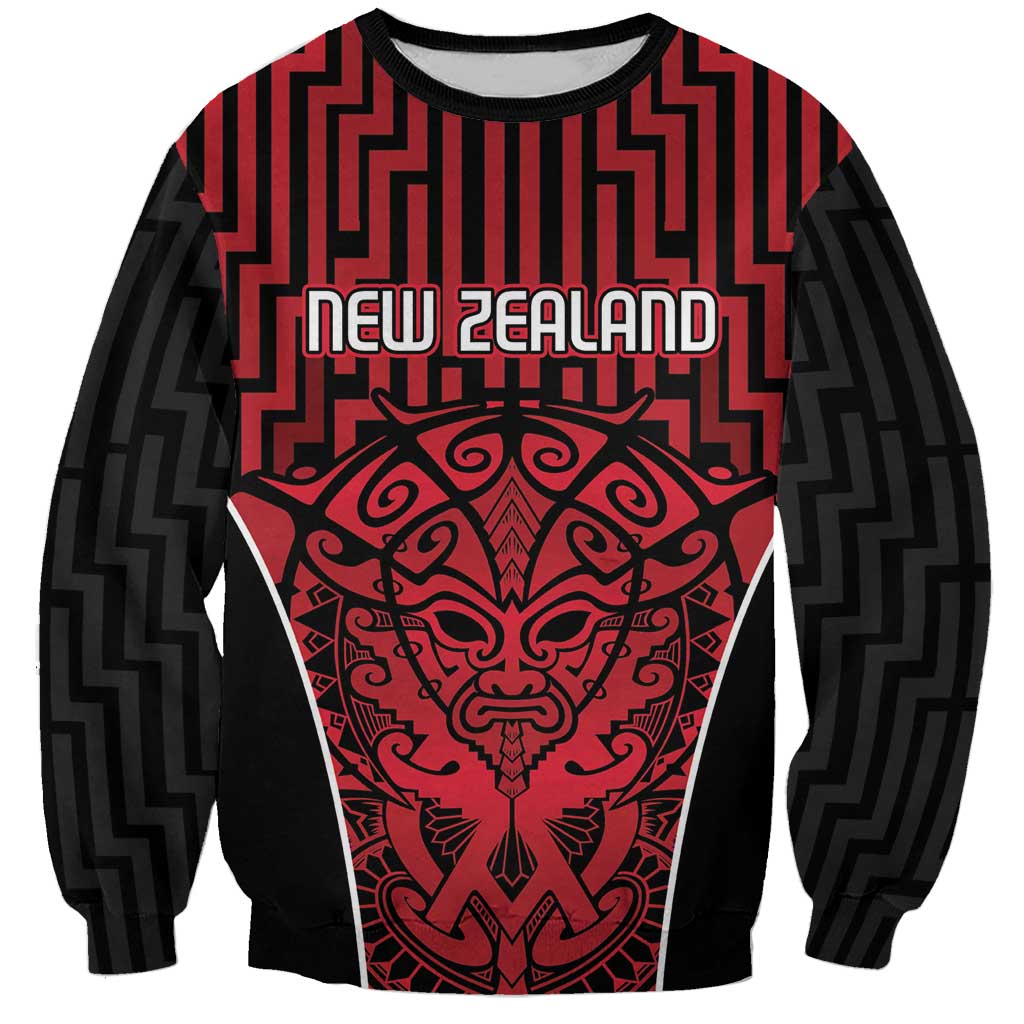 Custom Basketball New Zealand Sweatshirt Red Maori Ta Moko Indigenous - Aussie Hoodie