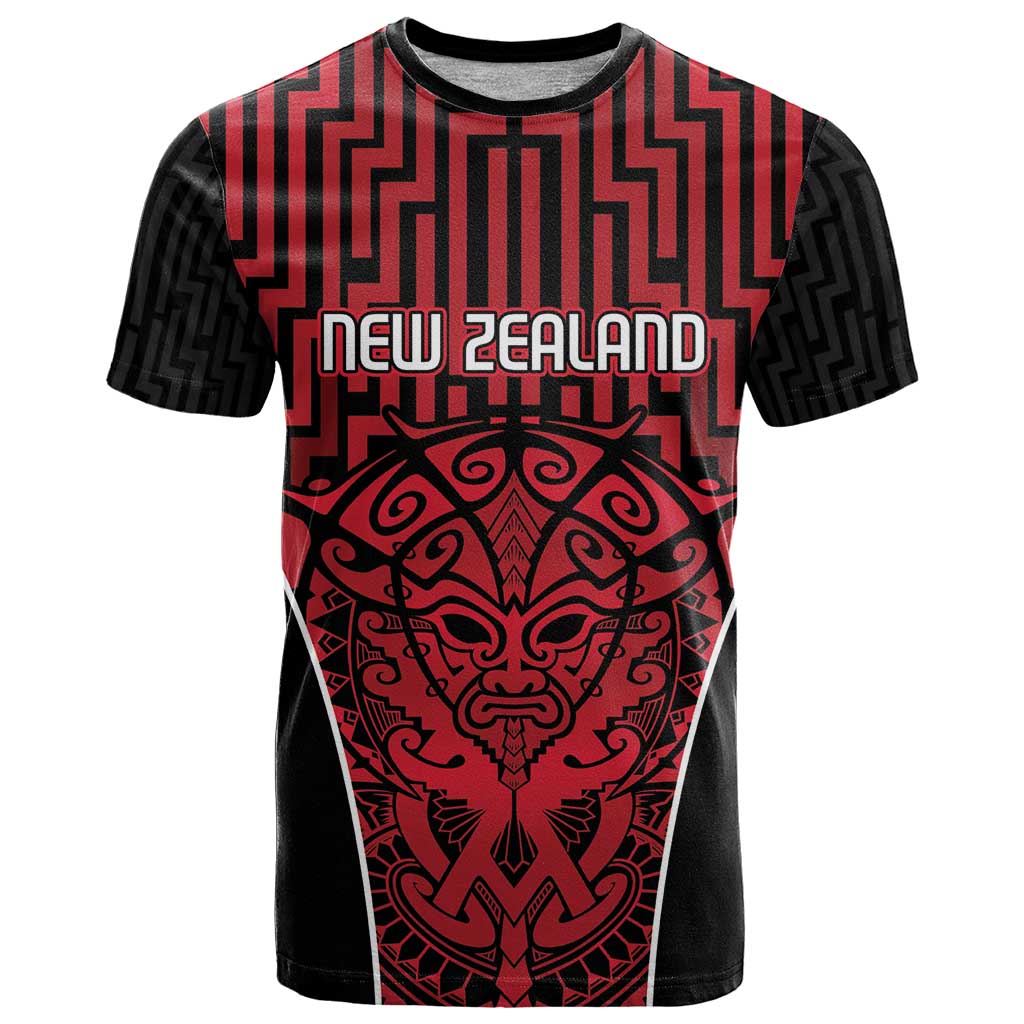 Custom Basketball New Zealand T Shirt Red Maori Ta Moko Indigenous - Aussie Hoodie