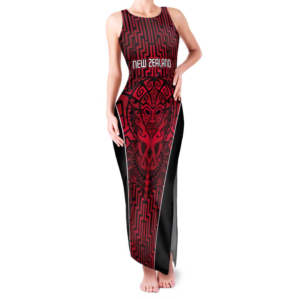 Custom Basketball New Zealand Tank Maxi Dress Red Maori Ta Moko Indigenous - Aussie Hoodie