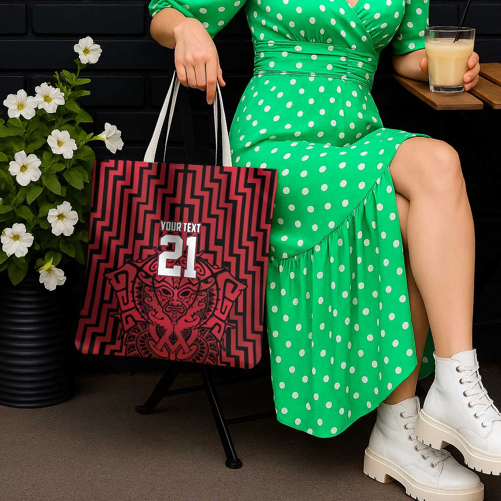 Custom Basketball New Zealand Tote Bag Red Maori Ta Moko Indigenous - Aussie Hoodie