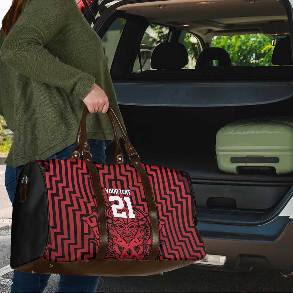 Custom Basketball New Zealand Travel Bag Red Maori Ta Moko Indigenous - Aussie Hoodie