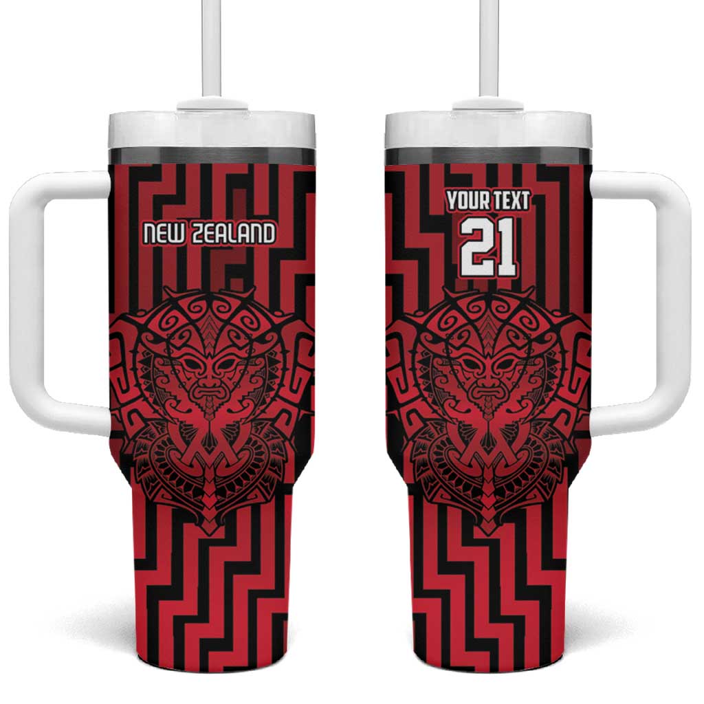 Custom Basketball New Zealand Tumbler With Handle Red Maori Ta Moko Indigenous - Aussie Hoodie